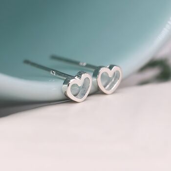 Tiny Sterling Silver Heart Stud Earrings, 2 of 11