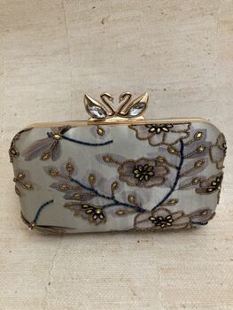 Grey Floral Rectangular Handcrafted Clutch Bag, 4 of 5