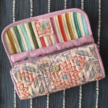 Quilted Block Print Toiletry Roll Up Pouch: Travel Kit, 3 of 12