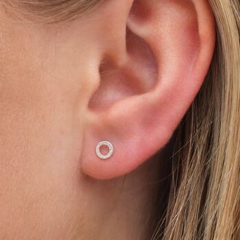5mm Sterling Silver Textured Open Karma Circle Stud Earrings, 2 of 9