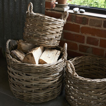 Set Of Three Rattan Log Baskets, 3 of 4