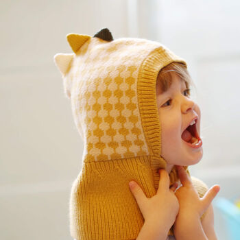 Toddler's Dinosaur Pullover Knitted Snood And Hat In One, 2 of 9