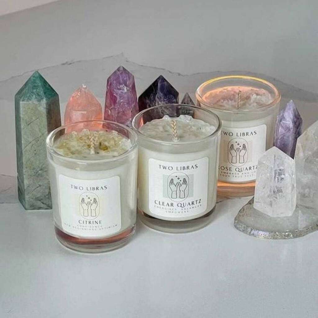 Set Of Three Mini Crystal Intention Candles By Two Libras