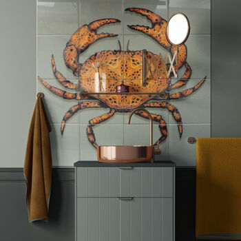Crab Tile Mural Grey Green Background, 12 of 12