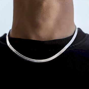 Sterling Silver Wide Triple Herringbone Chain Necklace, 3 of 10
