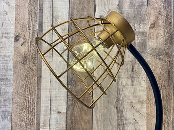 48cm Black Bronze Metal Desk Table Lamp Battery Operated Cage Industrial Light, 4 of 8