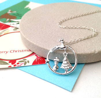 Personalised Sterling Silver Magical Wonderland Christmas Necklace With Initial Star, 9 of 12