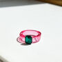 Bright Pink Resin Ring With Green Rhinestone, thumbnail 1 of 5