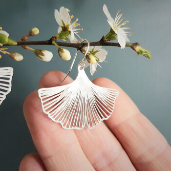 'Gossamer Ginkgo' Ethical Hand Beaten Steel Earrings, 6 of 7