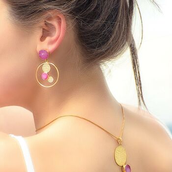 Pink Druzy Agate Gold Drop Earrings, 2 of 4