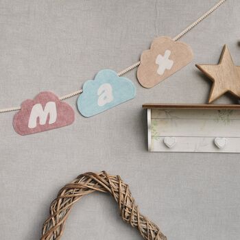 Cloud Shaped Garland In Pastel Pink, Blue And Beige, 4 of 12