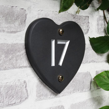 Engraved Slate Heart House Number. Choice Of Font, 3 of 4
