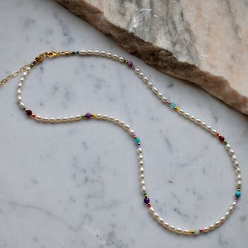 Freshwater Pearl Necklace With Gemstone Beads, 6 of 8