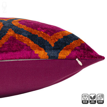 Traditional Pink Ikat Velvet Pillow Cover, 50x50cm, 3 of 5