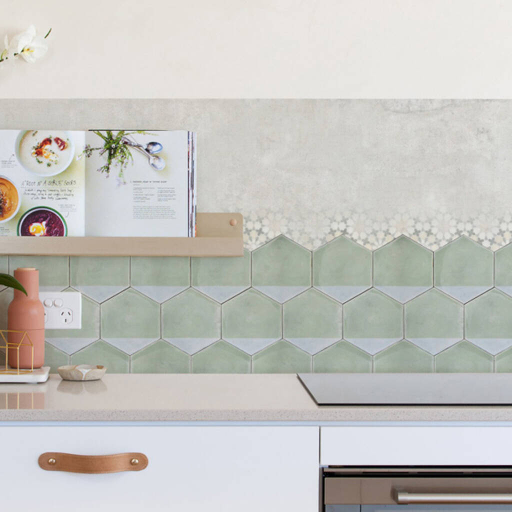 Green Hexagon Kitchen Backsplash Designer Wallpaper, 1 of 4