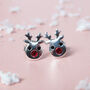 Sterling Silver Christmas Reindeer Stud Earrings, thumbnail 2 of 5