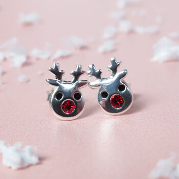 Sterling Silver Christmas Reindeer Stud Earrings, 2 of 5