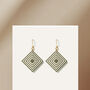 Khaki And Cream Geometric Diamond Shaped Earrings, thumbnail 2 of 6