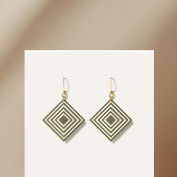 Khaki And Cream Geometric Diamond Shaped Earrings, 2 of 6