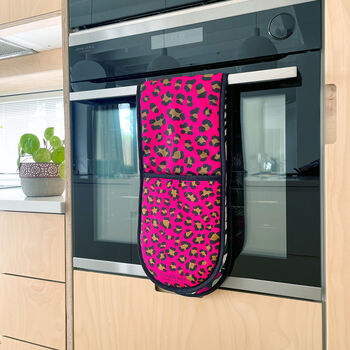 Double Oven Gloves Hot Pink Leopard Print Tiger Stripe, 5 of 7