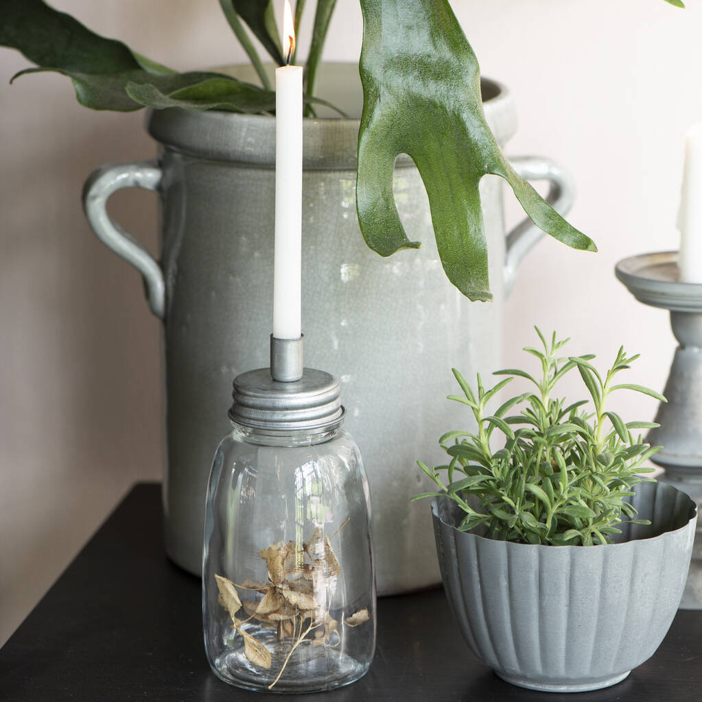 Glass Bottle Candle Holder With Zinc Lid By Attic Room