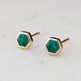Green Onyx Tiny Hexagon Stud Earrings 18ct Gold Plated, thumbnail 3 of 7