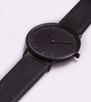 Classic Black Vegan Leather Watch, 11 of 12