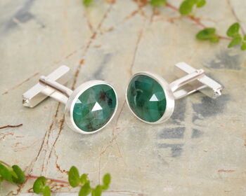 Oval Emerald Cufflinks In Sterling Silver, 2 of 3