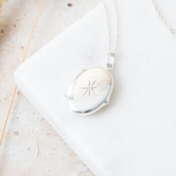 Personalised Large Star Oval Locket In Sterling Silver, 9 of 12