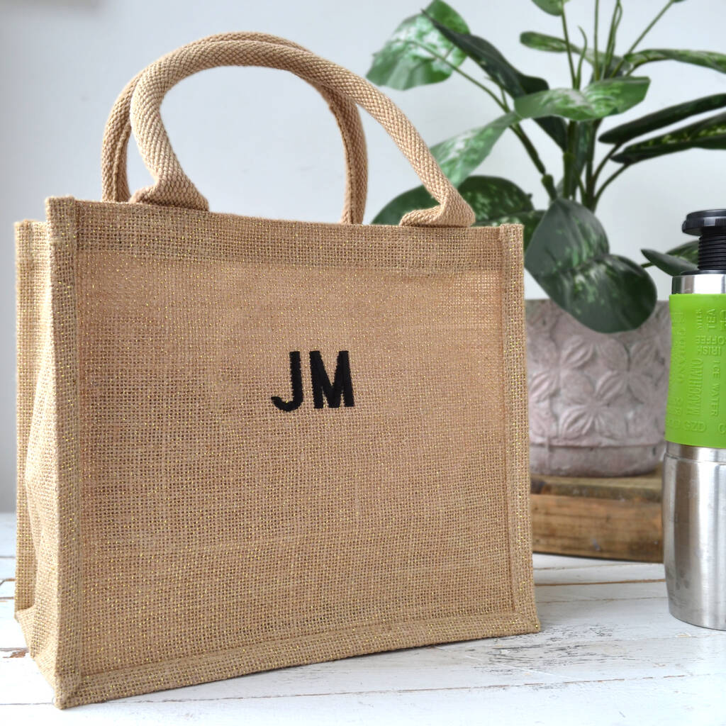 Embroidered Glitter Hessian Lunch Bag, 1 of 3