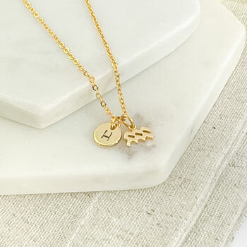 Gold Plated Aquarius And Birthstone Necklace, 2 of 6