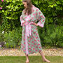 Long Cotton Block Print Kimono Jaipur Floral Green/Pink, thumbnail 2 of 3