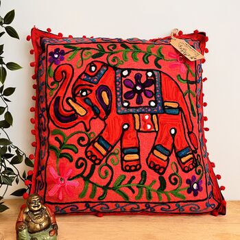 Hand Embroidered Elephant Cushion Cover, 5 of 10