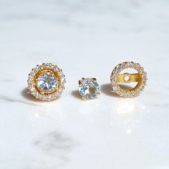 Blue Topaz Stud Earrings With Removable Halo, 5 of 10