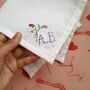 Hand Embroidered Monogram Handkerchief With Flower, thumbnail 1 of 10