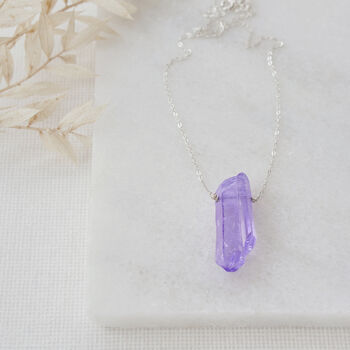 925 Silver And Raw Cut Purple Agate Crystal Necklace, 3 of 5