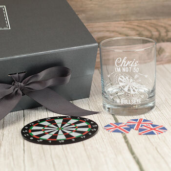 Darts Bullseye Whiskey Glass With Flights And Coaster Gift Set, 5 of 7