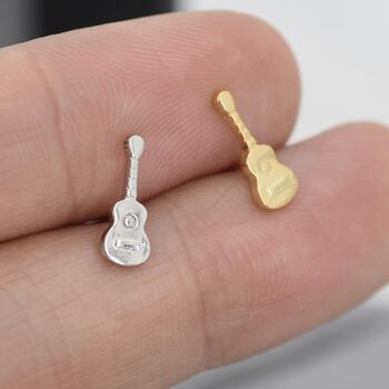 Sterling Silver Tiny Acoustic Guitar Stud Earrings, 3 of 11