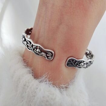 Rabbit Carved Sterling Silver Open Cuff Bracelet, 3 of 5