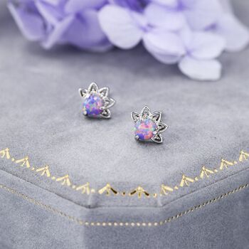 Sterling Silver Purple Opal Crown Stud Earrings, 6 of 11