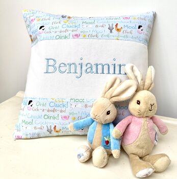 Blue Farmyard Name Cushion, 2 of 7