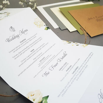White Floral And Greenery Wedding Invitations Sample, 4 of 5