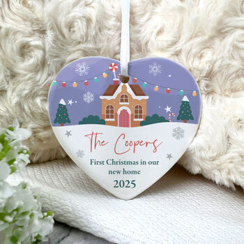 First Christmas New Home Ceramic Heart Hanging Decoration Bauble + Gift Box, 3 of 7
