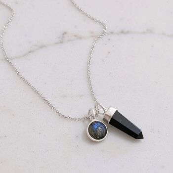 The En Pointe Black Tourmaline Gemstone Necklace, Silver, 3 of 10