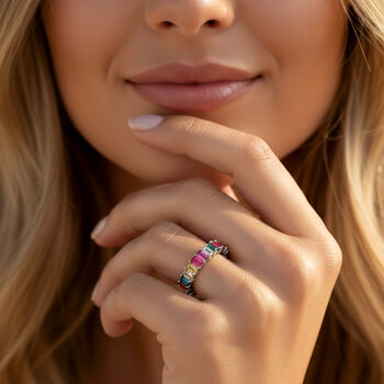 Women's Sterling Silver Rainbow Ring With Colourful Stones, 2 of 3