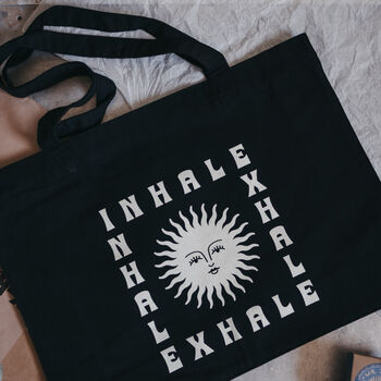 Black 'Inhale Exhale' Recycled Shopper Bag, 2 of 5