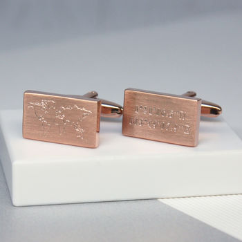 Engraved World Map And Coordinates Cufflinks, 2 of 3