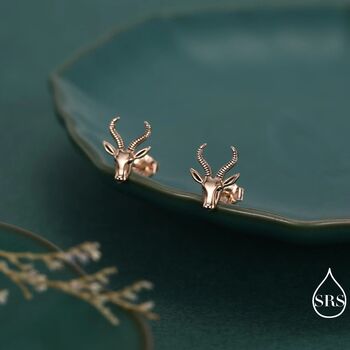Sterling Silver Antelope / Deer Head Stud Earrings, 7 of 12