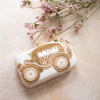Cream Baraat Car Embroidered Clutch, 2 of 6