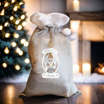 Personalised Silver Grey Gonk Pom Pom Christmas Sack, 3 of 5